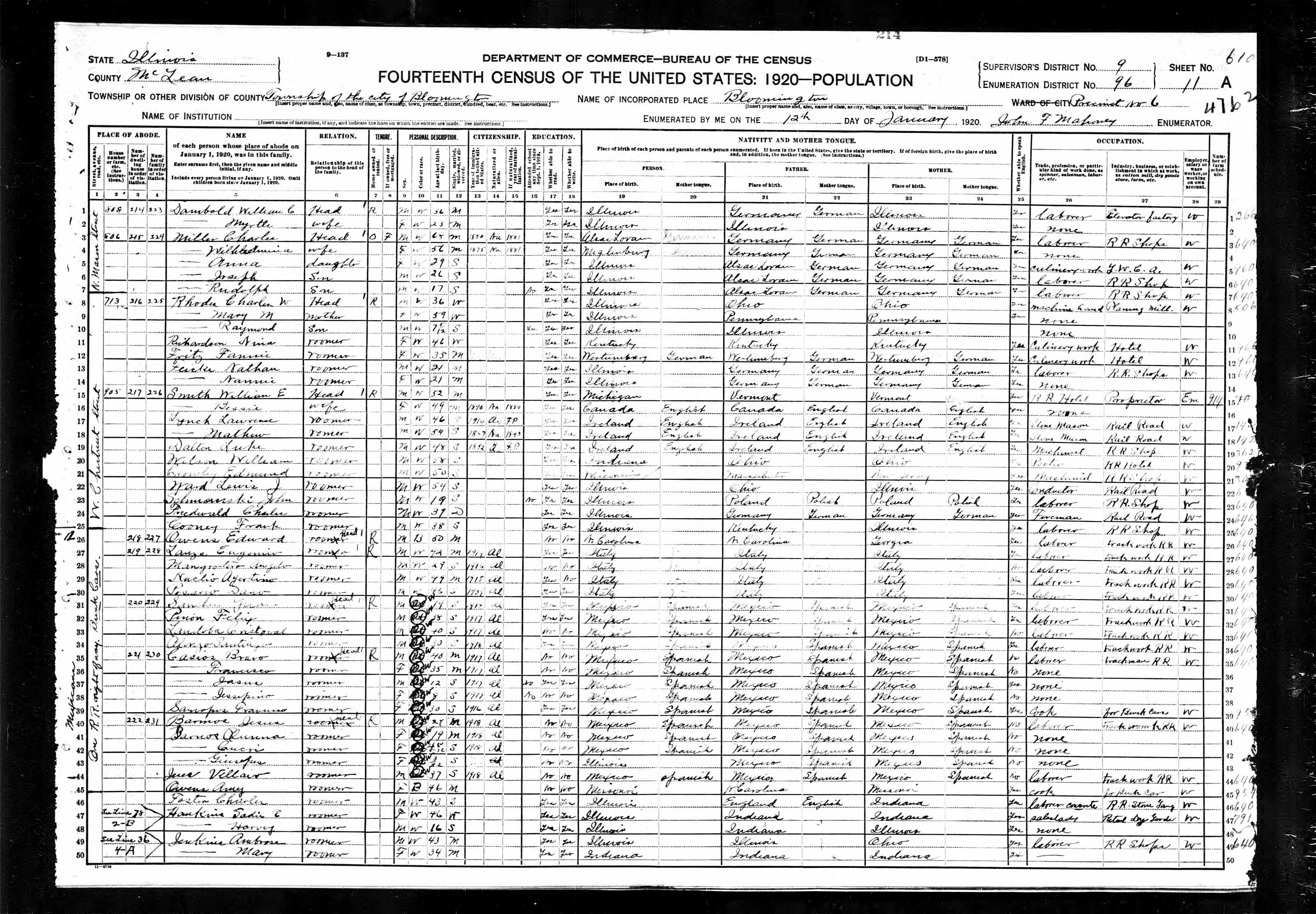 Page 11A of 1920 census
