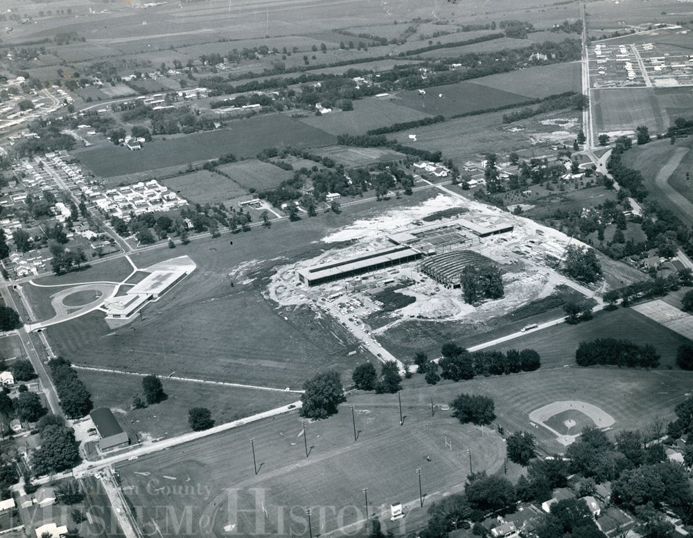 Aerial view of Bloomington High School, 1958.