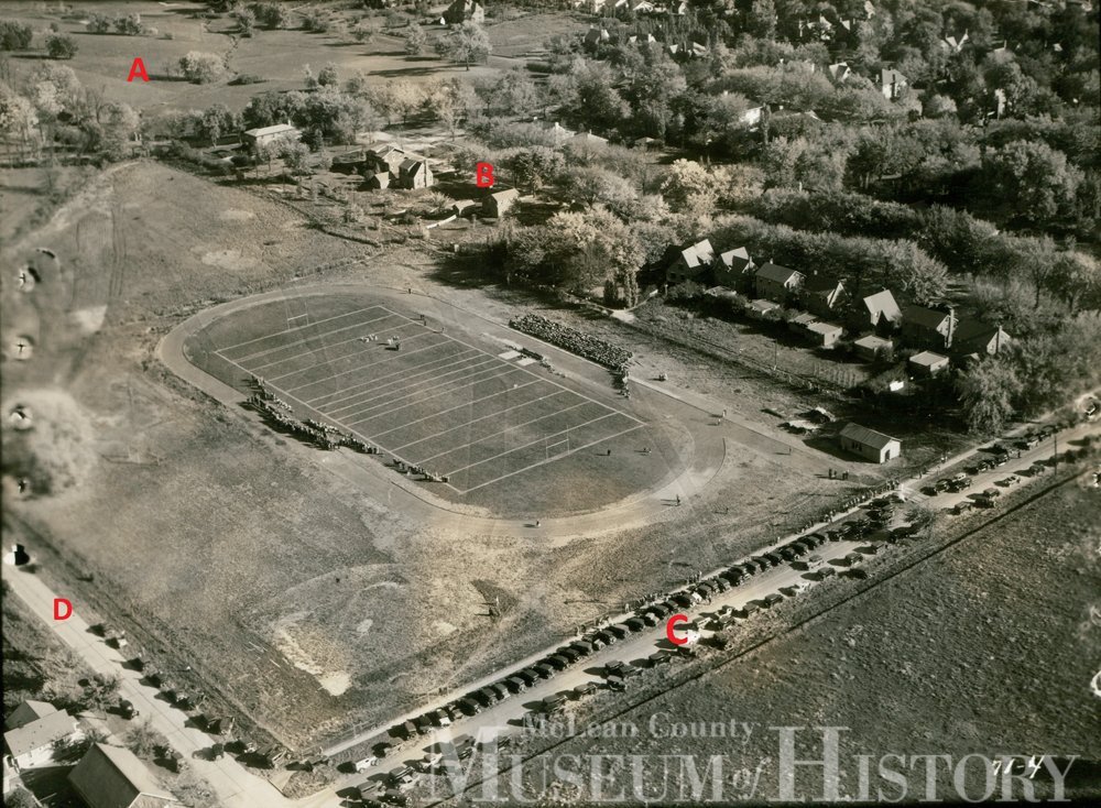Aerial view of Bloomington High School Field, undated.