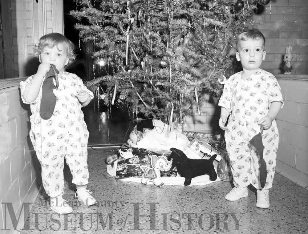 Two toddler on Christmas, 1953.