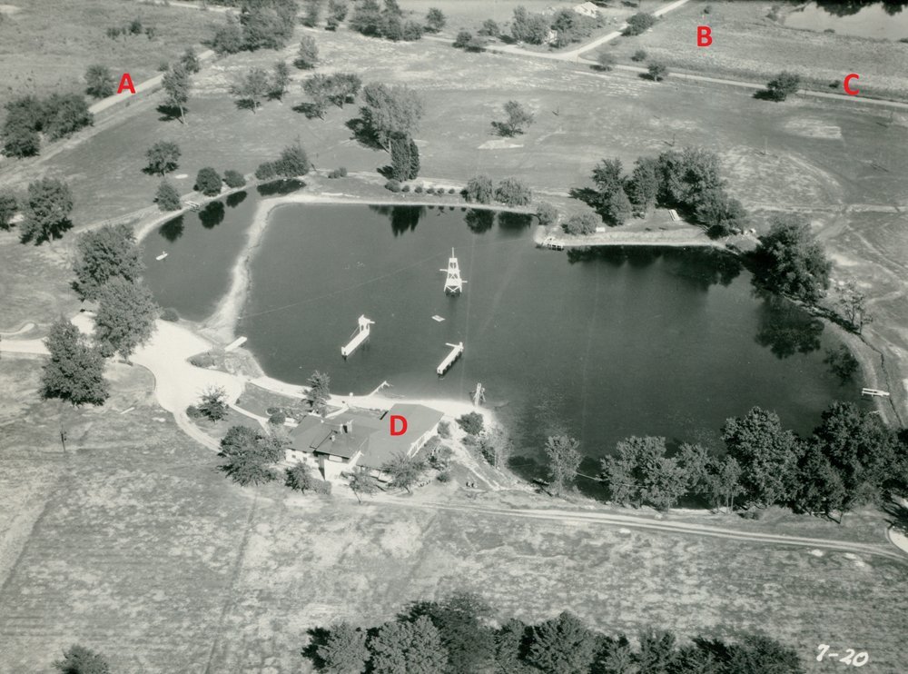 Aerial view of Lakeside Country Club, 1930.